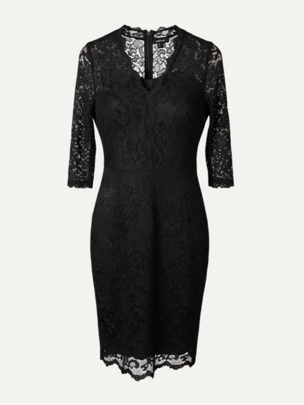 Karen Kane Black Lace Fitted Sheath Dress with 3/4 Sleeves